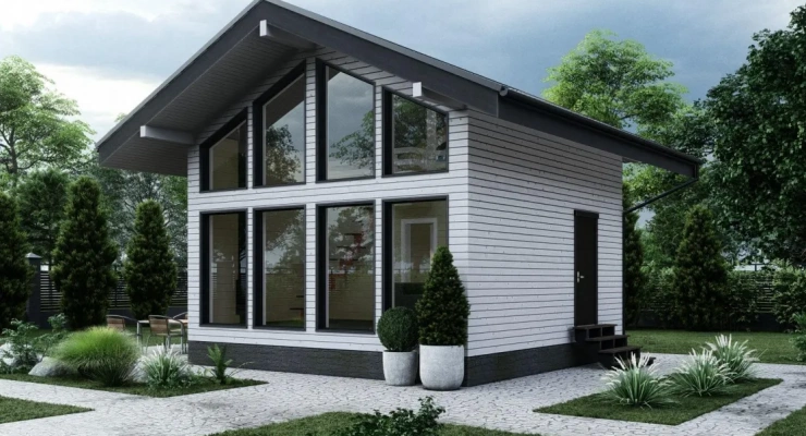Каркасный дом с панорамным остеклением 6,0х6,0-57 м²
